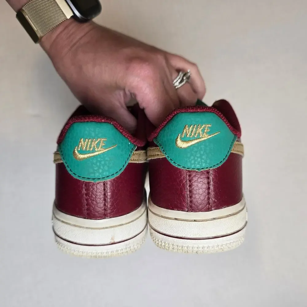 Nike Air Force 1 GS Kids Size 1.5Y Red Gold Christmas Shoes Sneakers DQ4710-600